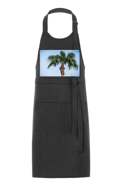 Фартух з принтом "Пальма на тлі неба". Берег, блакитне, відпочинок, відпустку, єгипет, зелений, зелені, лист, листя, море, небо, оазис, океан, острів, пальма, південь, подорож, пригоди, тропіки, туреччина. 2070702