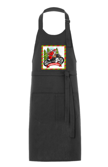 Фартух з принтом "Санта на мотоциклі". Мотоцикл, новий рік, подарунки, різдво, санта, сніговик, ялинка. 2070702