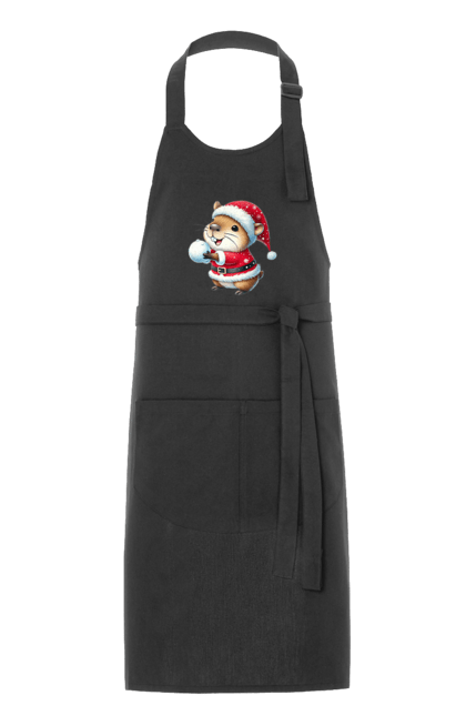 Apron with prints Capybara playing snowballs. Animal, capybara, christmas, christmas capybara, game, gift, holiday, new year, santa, snowballs. 2070702