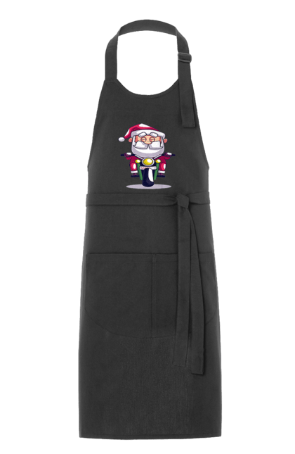 Фартух з принтом "Щасливий Санта на мотоциклі". 2022, дід мороз, зима, мотоцикл, новий рік, різдво, санта, сніг. 2070702