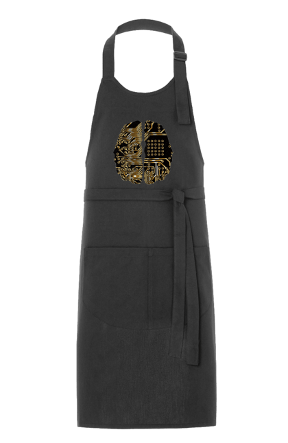 Фартух з принтом "Мозок Айті". Айті, айтішник, гик, знання, золотий, золото, інженер, кібер, кібернетика, кіборг, код, комп, кристал, мікросхема, мозок, програміст, професіонал, професія, розробник, розум, чіп. 2070702