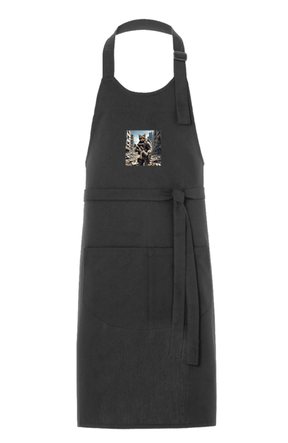 Фартух з принтом "Кіт десантник". Бронежилет, війна, військовий, гвинтівка, захисник, камуфляж, кіт, рушниця. 2070702