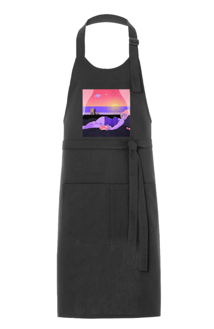 Фартух з принтом "Фіолетова Дівчина На Відпочинку". Дівчина, захід, телефон. 2070702