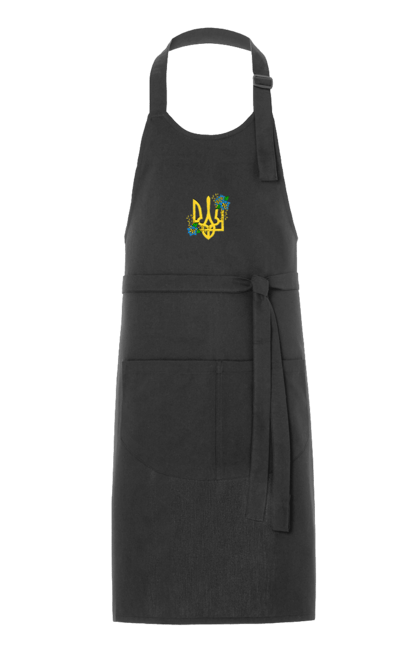 Фартух з принтом "Український герб з квітами". Герб, герб україни, для жінок, квіти, сине жовтий. ART принт на футболках