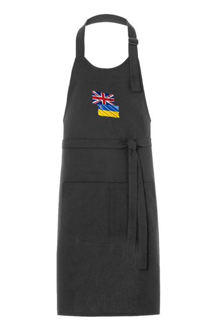 Фартух з принтом "Прапор Великої Британії, прапор України, Підтримка України". Британія, велика британія, війна, киев, мир, національні кольори, прапор, прапор британії, прапор великої британії. 2070702