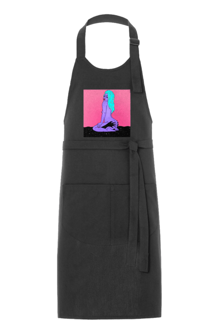 Фартух з принтом "Фіолетова Дівчина В Руках". Дівчина, інопланетянка, сидить. 2070702