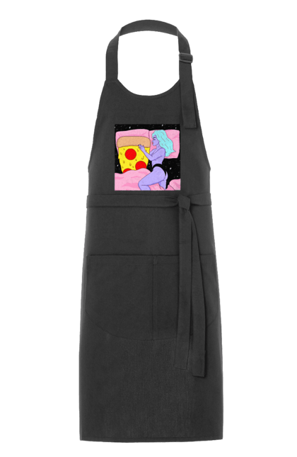 Фартух з принтом "Фіолетова Дівчина І Піца". Дівчина, ліжко, піца. 2070702