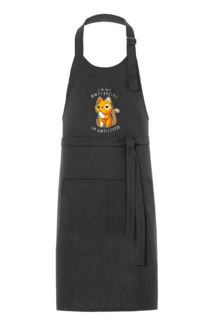 Apron with prints I'm not antisocial, I'm antistupid. Antisocial, antistupid, cat, cynicism, hate, humor, irony, joke, meme, sarcasm. 2070702