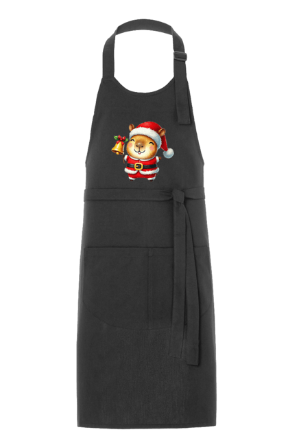 Apron with prints Funny capybara with a bell. Animal, bell, capybara, christmas, christmas capybara, gift, holiday, new year, new year`s gift, santa. 2070702