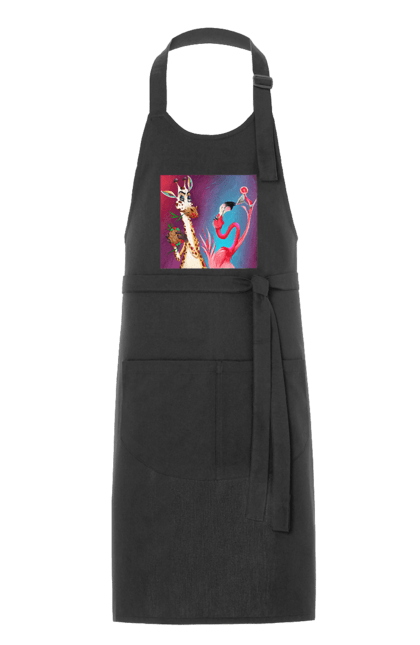 Фартух з принтом "Жираф І Фламінго На Вечірці". Жираф, їжа, коктейль, фламінго. 2070702