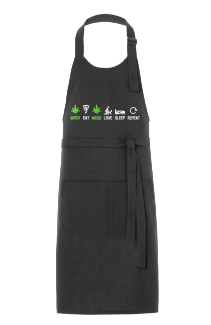 Фартух з принтом "Їсти , любити, спати, повторити". Їсти, коноплі, любов, піца, повторити, секс, сон, спати, трава. 2070702