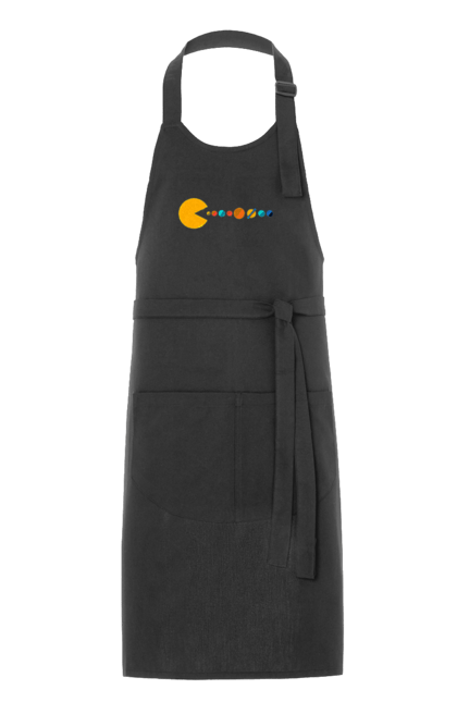 Фартух з принтом "Pac Man Planets". Atari, namco, pac man, аркадна відеогра, відеогра, комп`ютерна гра, космос, лабіринт, планети, сонячна система. 2070702