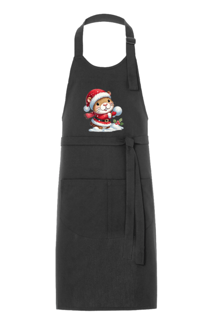 Apron with prints Capybara playing snowballs. Animal, capybara, christmas, christmas capybara, game, gift, holiday, new year, santa, snowballs. 2070702