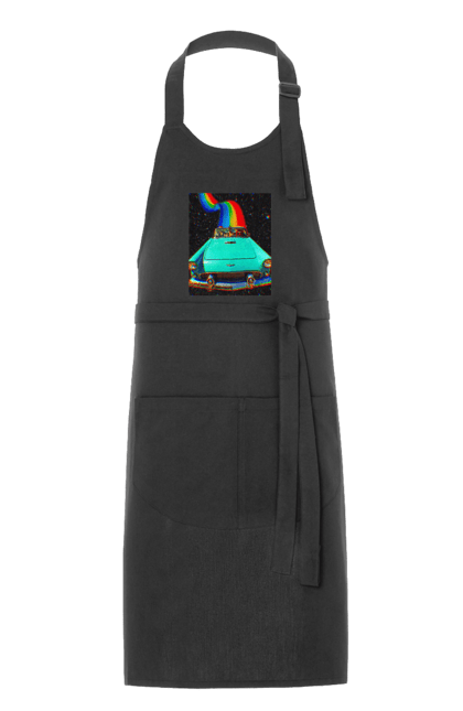 Apron with prints Picture, a car in space. Joke, machine, picture, rainbow, retro, space, travel, trip. 2070702