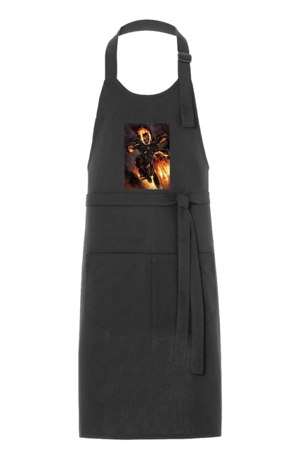 Фартух з принтом "Пекельний Гонщик". Вогонь, мотоцикл, пекельний гонщик, скелет, чоппер. 2070702