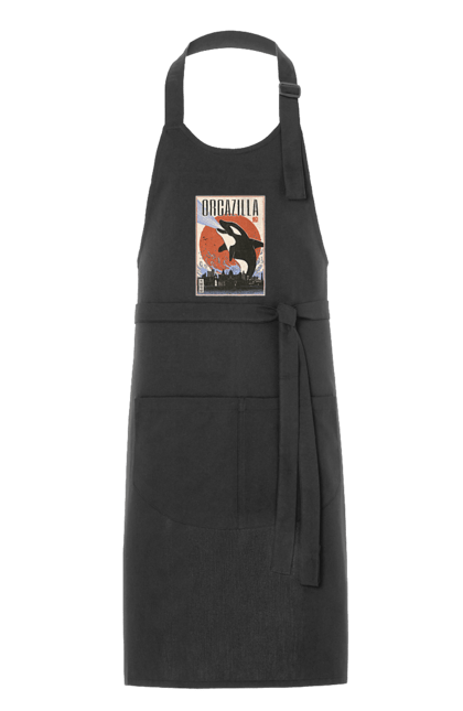 Apron with prints Orcazilla. Cartoon style design, graphic, japan print, japanese, japanese art, japanese poster, japanese poster orca, ocean wildlife, orca, orcazilla. 2070702