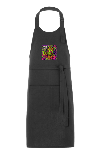 Фартух з принтом "Лабубу". Вечірка, вуличне мистецтво, графіті, зоряніочі, коміксстиль, лабубу, навушники, неон, попарт, рейв. 2070702