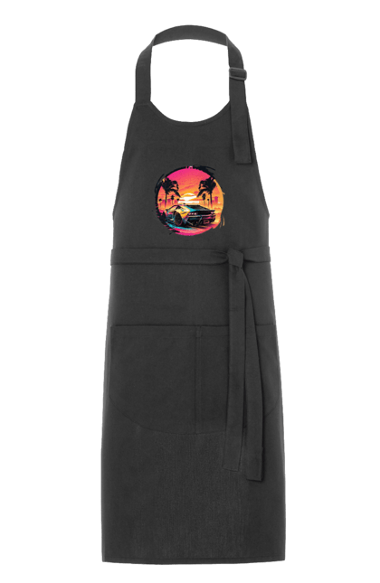 Фартух з принтом "Ламборджині Ретровейв". Авто, автомобиль, ламба, ламборджині, машина, машини, ретровейв. 2070702