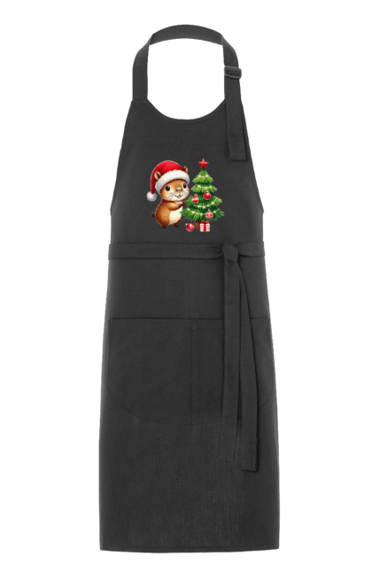 Apron with prints Christmas Capybara with a Tree. Animal, capybara, christmas, christmas capybara, christmas tree, gift, holiday, new year, new year`s gift, santa. 2070702