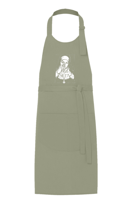 Фартух з принтом "Монашка нюхає порошок". Крута, метал, модна, молодіжна, популярна, рок, хрест, черниця, черниця нюхає порошок. 2070702
