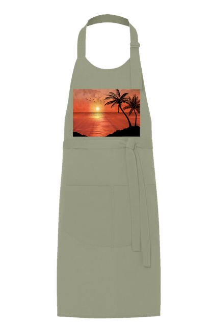 Фартух з принтом "Захід Пальми Море". Берег, захід, море, пальми. 2070702