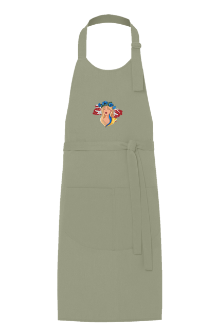 Фартух з принтом "Дівчина на карті України". Дівчина, дівчина на карті, жовтий, карта україни, квіти, прапор, синій, україна, червоний. 2070702