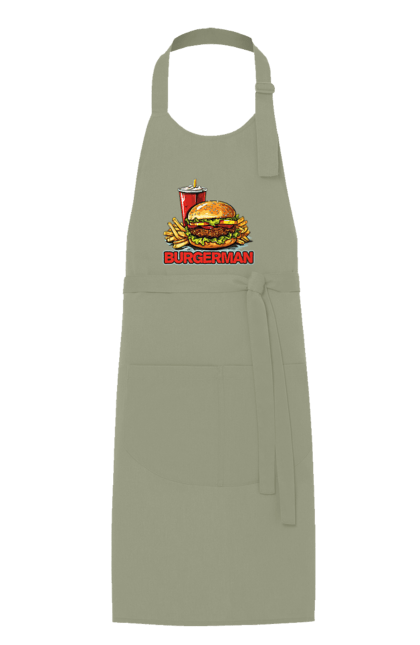 Фартух з принтом "Burgerman". Бургер, для чоловіків, їжа, літні, макдональдс, прикольні, трендові, фаст фуд, чоловічі. 2070702