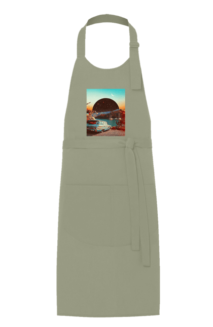 Фартух з принтом "Картина, машина біля річки". Картина, машина, планета, прикол, ретро, річка. 2070702