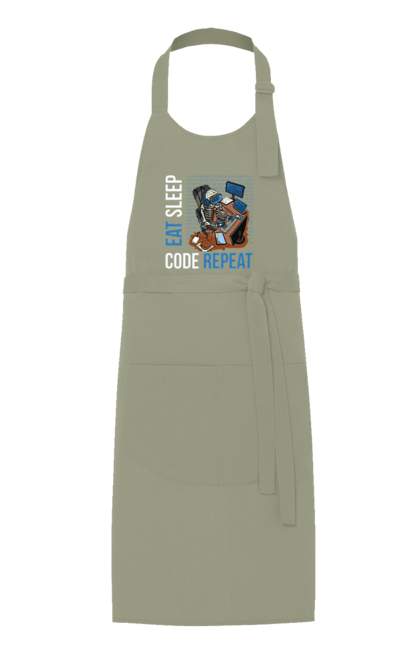Фартух з принтом "Їж Cпи Кодуй Повторюй". Айті, айтішник, для айтішника, для програміста, їж спи, кодуй повторюй, подарунок айтішнику, подарунок програмісту, програміст, розробник. 2070702