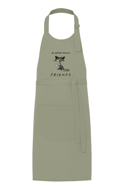 Фартух з принтом "Друзі, вже біжу". Вже біжу, відвали, друзі, йди нахуй, кіт з чашкою, не вчіть жити, пародія серіал, сам собі друг, самотність сука, серіал кіт. 2070702
