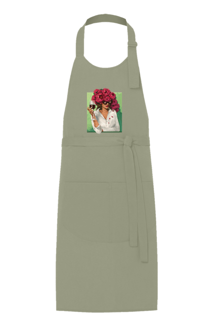 Фартук с принтом Девушка с пионами и бокалом. Бокал, вино, девушка, лето, очки, пионы, рубашка, цветок. 2070702