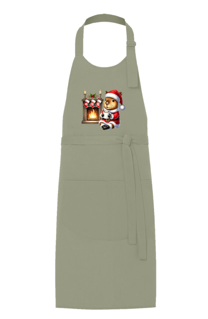 Apron with prints Capybara by the fireplace with hot chocolate. Animal, capybara, christmas, christmas capybara, fireplace, gift, holiday, hot chocolate, new year, santa. 2070702