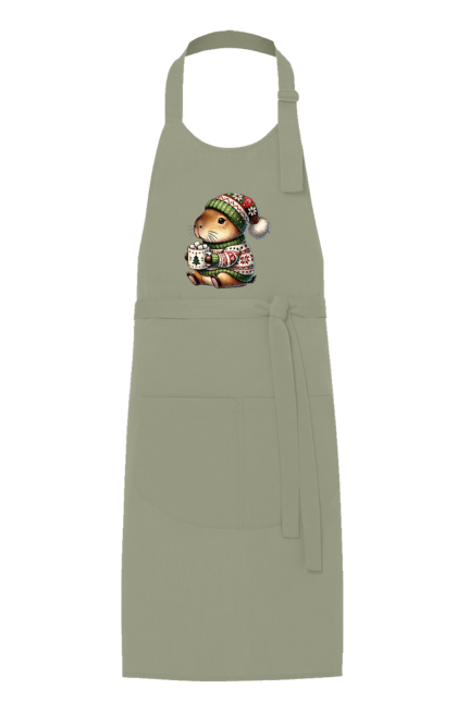 Apron with prints Capybara with hot chocolate. Animal, capybara, christmas, christmas capybara, gift, holiday, hot chocolate, new year, santa. 2070702