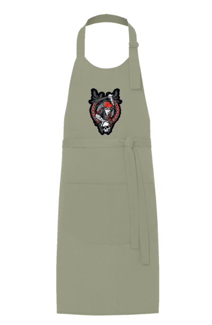 Apron with prints Skeleton with a bat. Bit, bones, cap, gang, nails, scull, skeleton, tattoo, teeth. 2070702