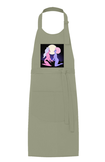 Фартух з принтом "Дві Інопланетянки І Місяць". Дівчата, зверху, інопланетянки. 2070702