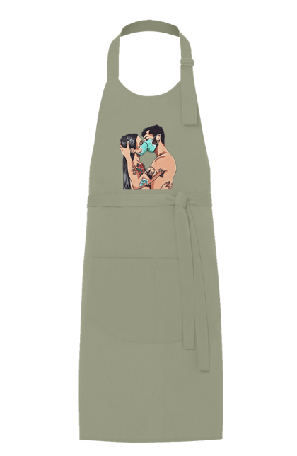 Apron with prints Coronavirus Love. Coronavirus, kiss, love, mask, quarantine. 2070702