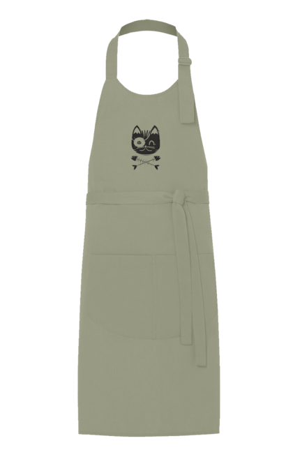 Фартух з принтом "Кіт пірат". Кістки, кіт, крутий малюнок, милі рисунки, пірати, риба, тварини, череп. 2070702