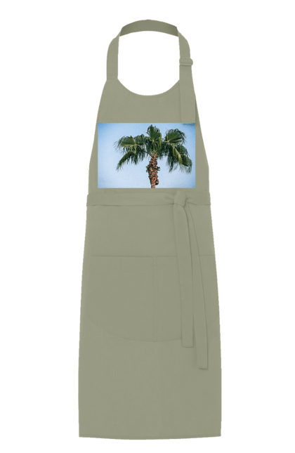 Фартух з принтом "Пальма на тлі неба". Берег, блакитне, відпочинок, відпустку, єгипет, зелений, зелені, лист, листя, море, небо, оазис, океан, острів, пальма, південь, подорож, пригоди, тропіки, туреччина. 2070702