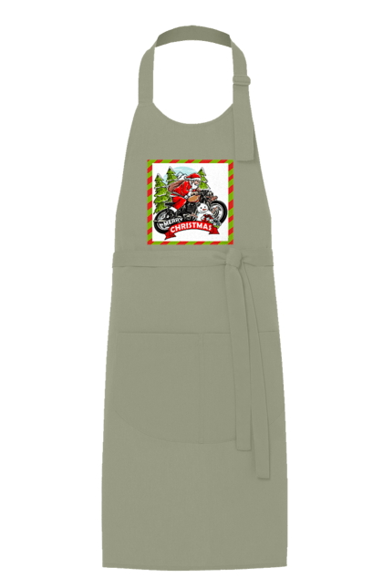 Фартух з принтом "Санта на мотоциклі". Мотоцикл, новий рік, подарунки, різдво, санта, сніговик, ялинка. 2070702