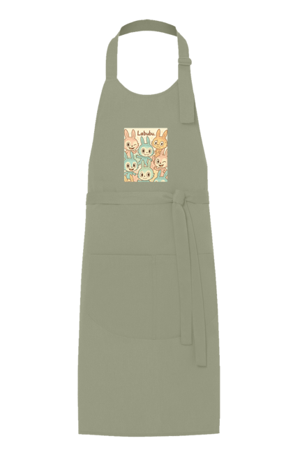 Фартух з принтом "Лабубу". Безтурботно, грайливо, дизайнперсонажу, каваї, лабубу, милі мистецтво, ніжні відтінки, пастельніквіти, стиль мультфільму, чарівно. 2070702