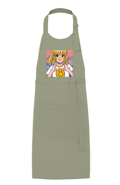 Фартук с принтом Желтая Девочка. Аниме, девочка, смайл. 2070702