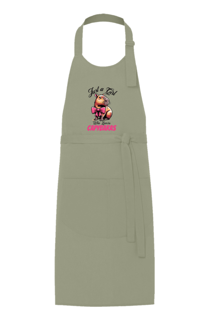 Apron with prints Capybara. Animal, bow, capybara, pink, rodent. 2070702