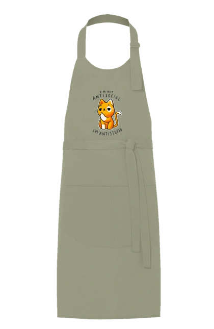 Apron with prints I'm not antisocial, I'm antistupid. Antisocial, antistupid, cat, cynicism, hate, humor, irony, joke, meme, sarcasm. 2070702