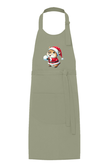 Apron with prints Capybara playing snowballs. Animal, capybara, christmas, christmas capybara, game, gift, holiday, new year, santa, snowballs. 2070702