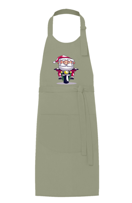 Фартух з принтом "Щасливий Санта на мотоциклі". 2022, дід мороз, зима, мотоцикл, новий рік, різдво, санта, сніг. 2070702