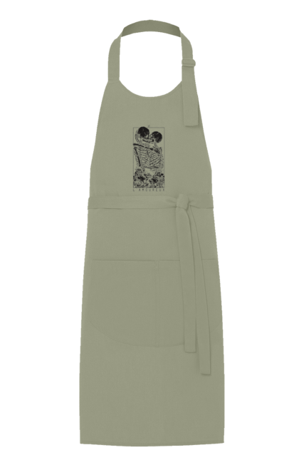 Apron with prints Skeletons in love. Bones, kiss, love, scull, skeletons, tarot, teeth. 2070702