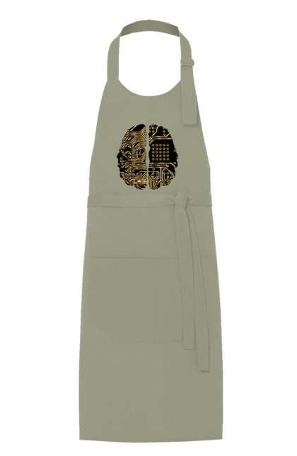 Фартух з принтом "Мозок Айті". Айті, айтішник, гик, знання, золотий, золото, інженер, кібер, кібернетика, кіборг, код, комп, кристал, мікросхема, мозок, програміст, професіонал, професія, розробник, розум, чіп. 2070702