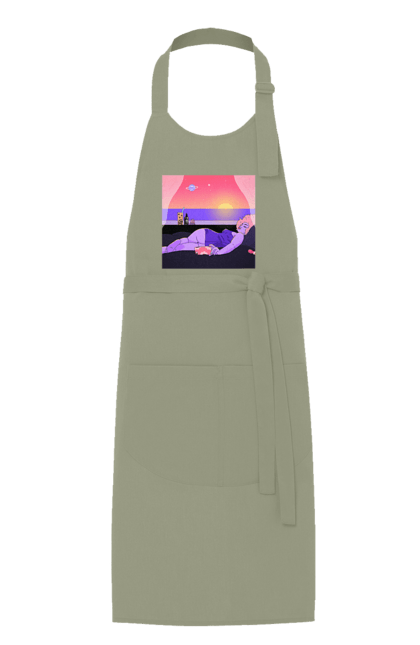 Фартух з принтом "Фіолетова Дівчина На Відпочинку". Дівчина, захід, телефон. 2070702