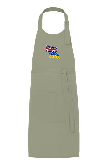 Фартух з принтом "Прапор Великої Британії, прапор України, Підтримка України". Британія, велика британія, війна, киев, мир, національні кольори, прапор, прапор британії, прапор великої британії. 2070702