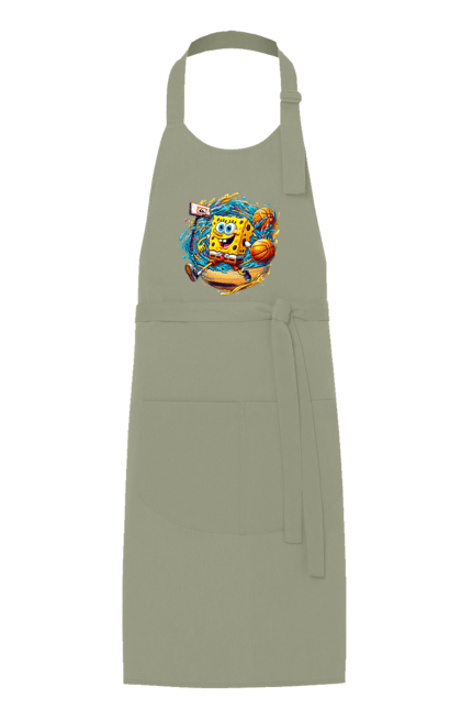 Apron with prints SpongeBob. Animated series, ball, basketball, cartoon, spongebob, spongebob squarepants, sport. 2070702